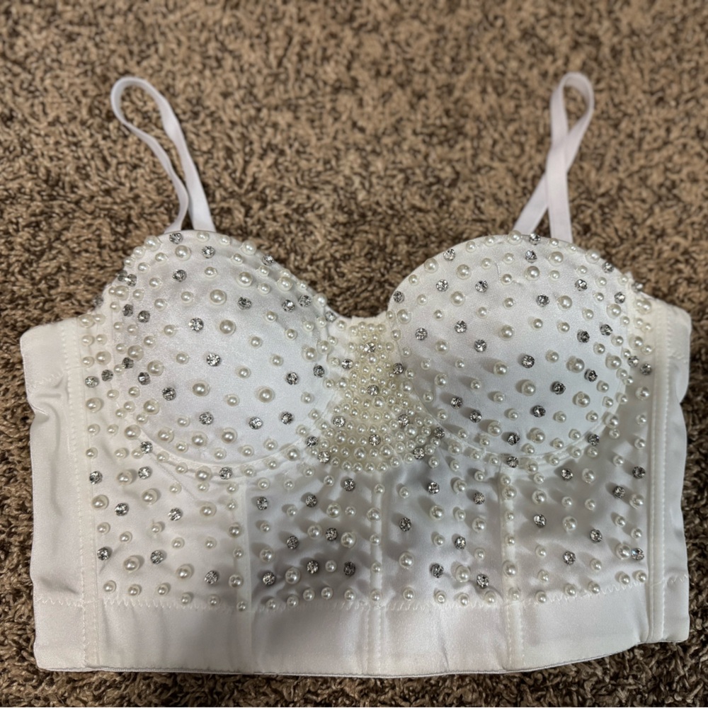 White Beaded Bustier Top